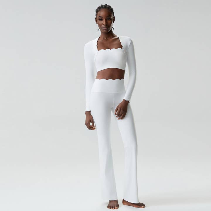 Women's Petal Long Sleeve Crop Top Flare Pants 2-Piece Set for wholesale by Sodalemon