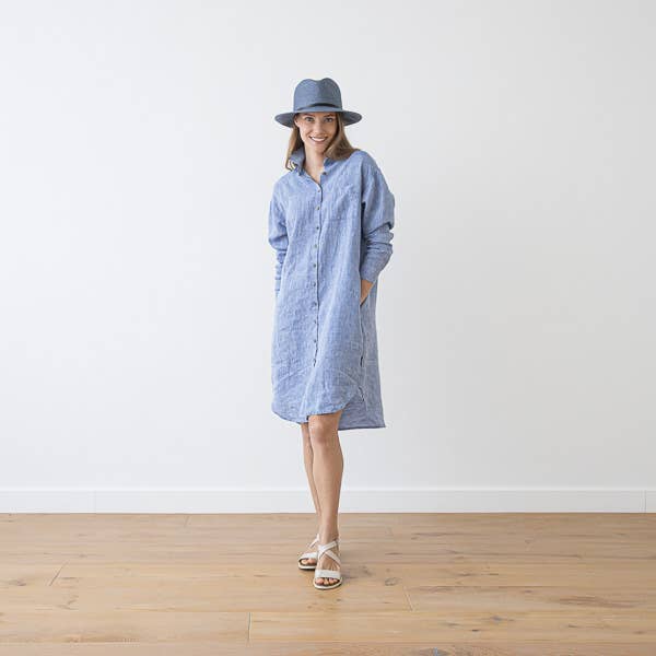 Linen Shirt Dress Blue Melange Paula for wholesale by LinenMe