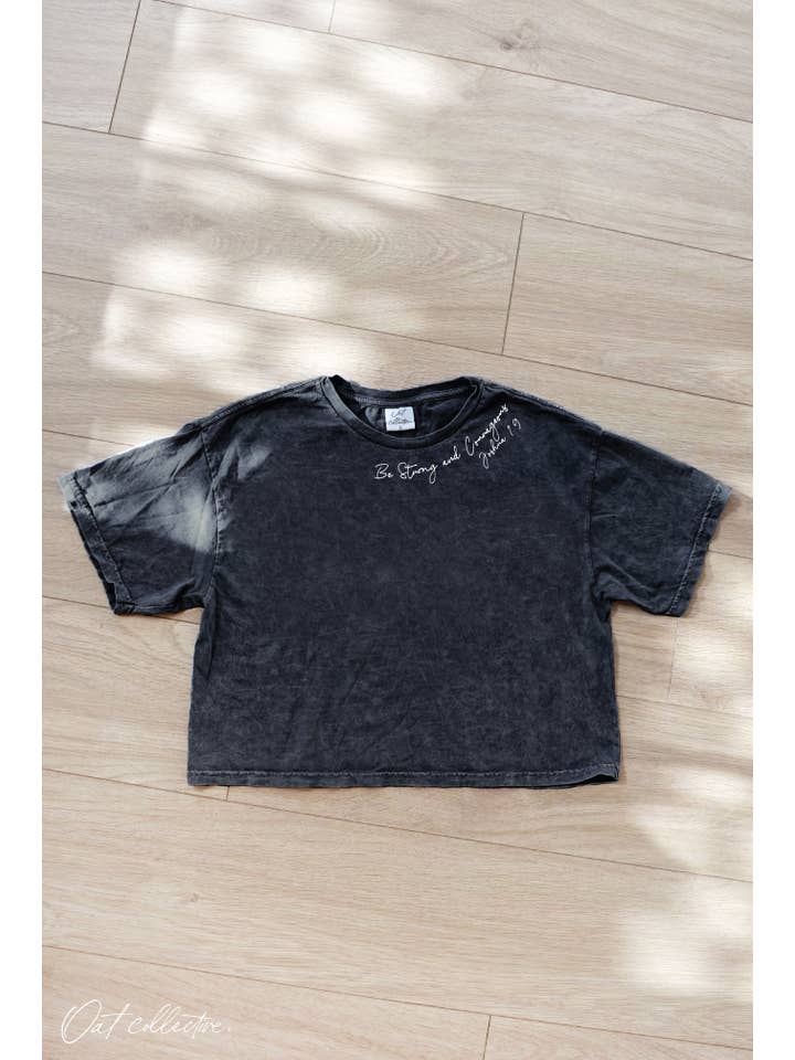 OAT COLLECTIVE - Wholesale Screen Printed T-Shirt - Women's - BE STRONG Cropped Mineral Graphic Top