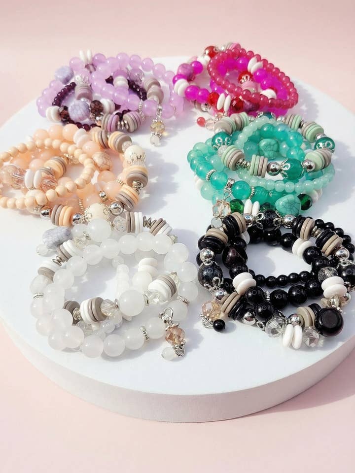Crystal Charm Ceramic Beaded Bracelet Set for wholesale by Arya Jewellery Wholesale