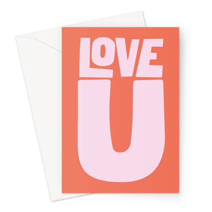 LOVE U - Burnt Orange / Pink Greeting Card for wholesale by burnt peach