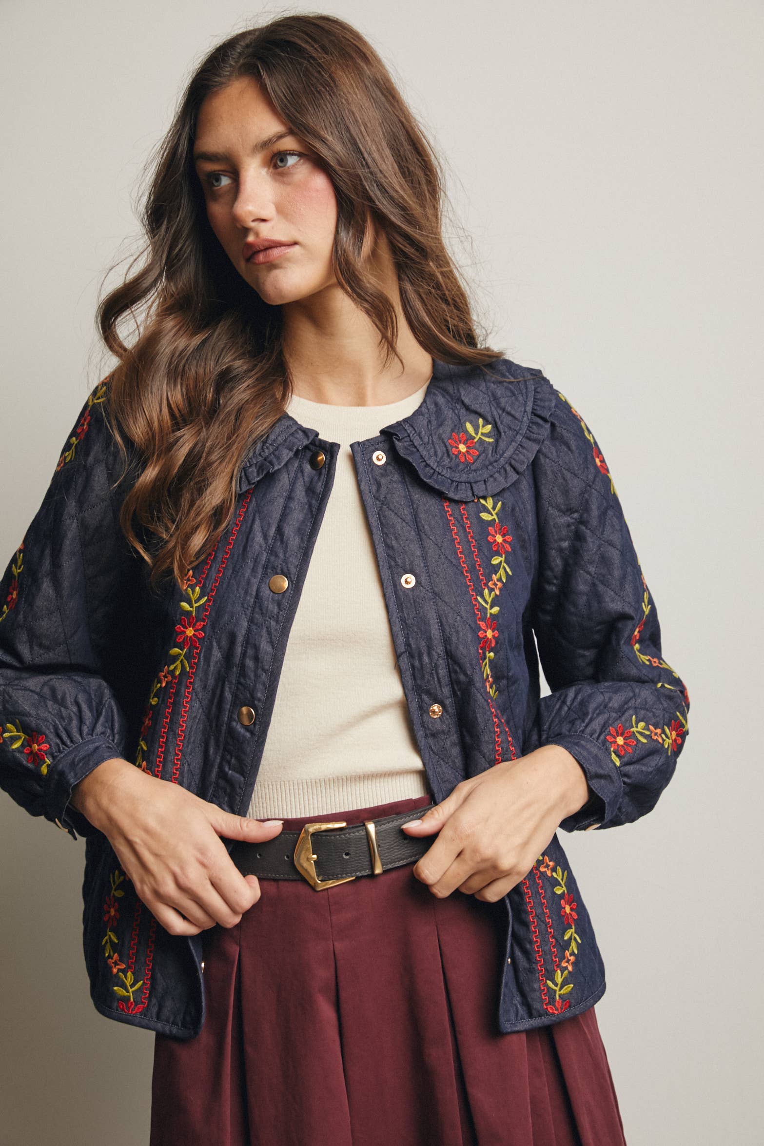 Midnight Indigo Embroidered Quilted Denim Jacket FJ0008 for wholesale on Faire0
