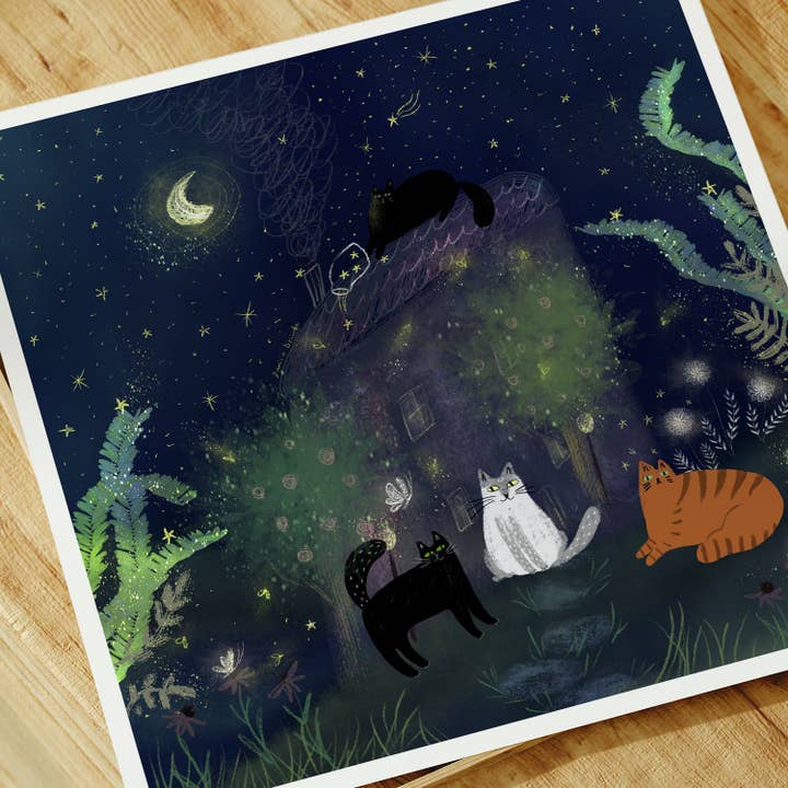 Dariia Dziuba - Wholesale Art Print - Cats Playing with Stars Unframed Art Print4