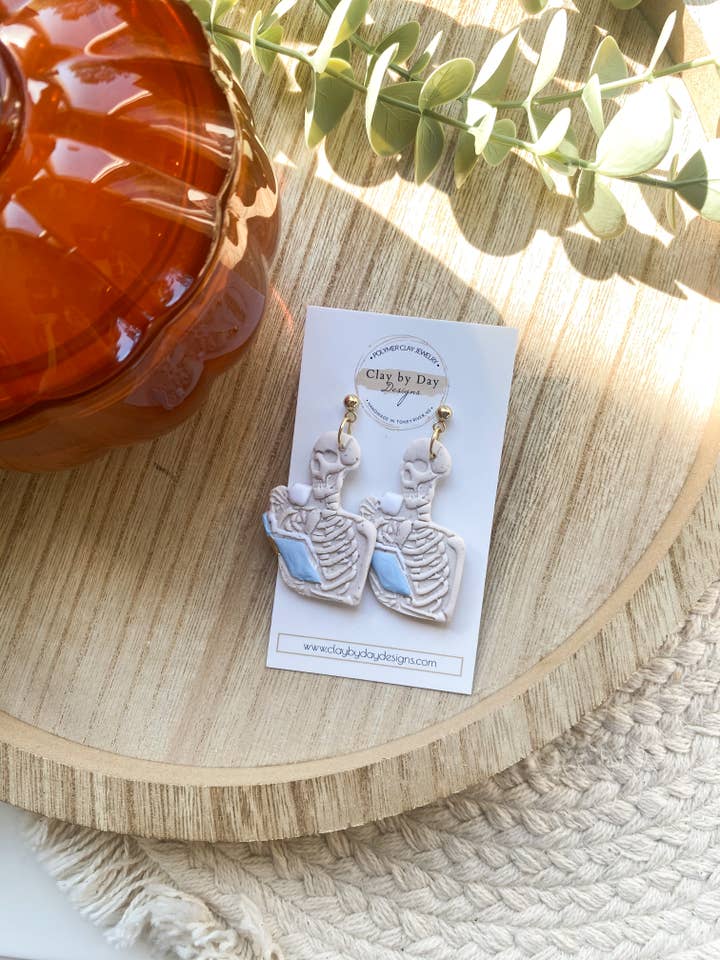 Bookish Skelly - Polymer Clay Earrings for wholesale by Clay by Day Designs