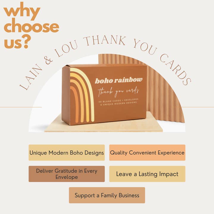 Lain & Lou - Wholesale Thank You Card - Rainbow Boxed Thank You Cards Bulk | 30 Pack with Envelopes6