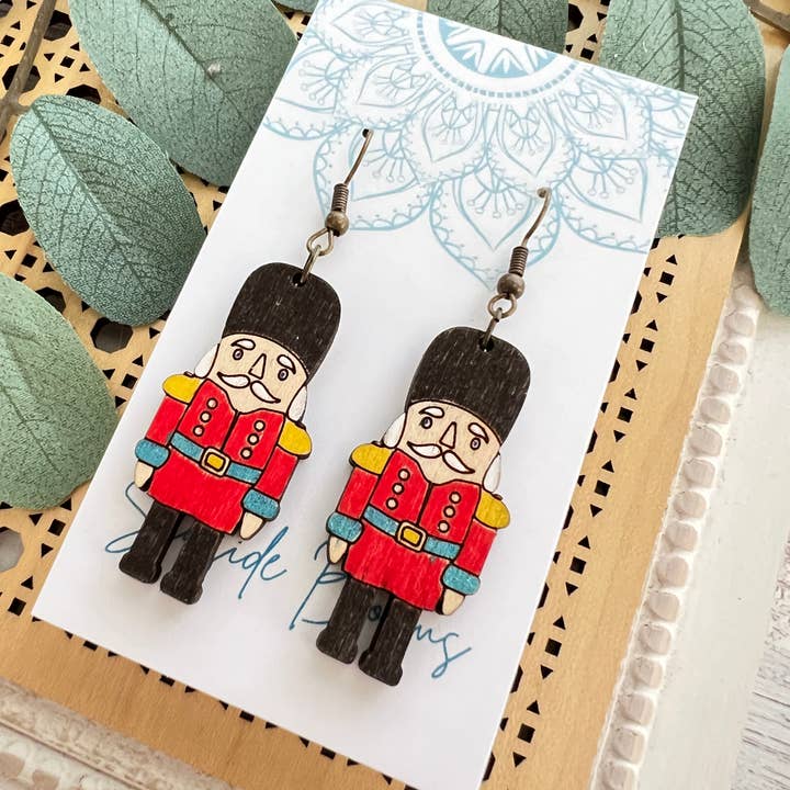 Seasideblooms - Wholesale Dangle Earrings - Nutcracker hand painted lightweight maple wood 2