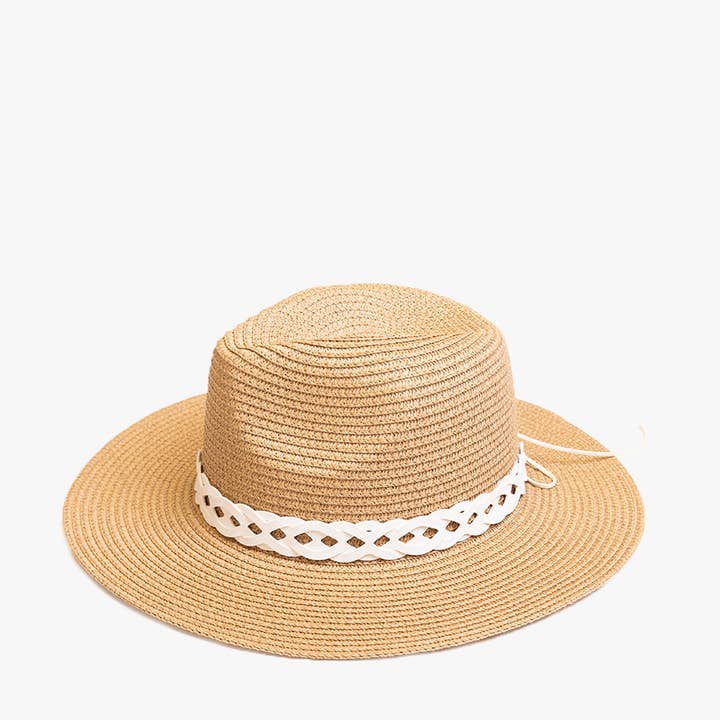 Jen & Co. - Wholesale Straw Hat - Women's - *SALE* HAT2497 Mary Straw Fedora w/ Leather Chain Band