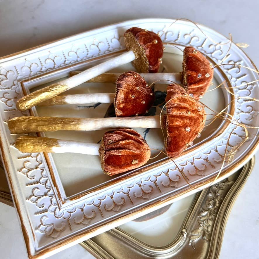 Wonder Objects - Wholesale Ornament - Sienna Velvet Mushroom Ornaments with Crystals and Beads3