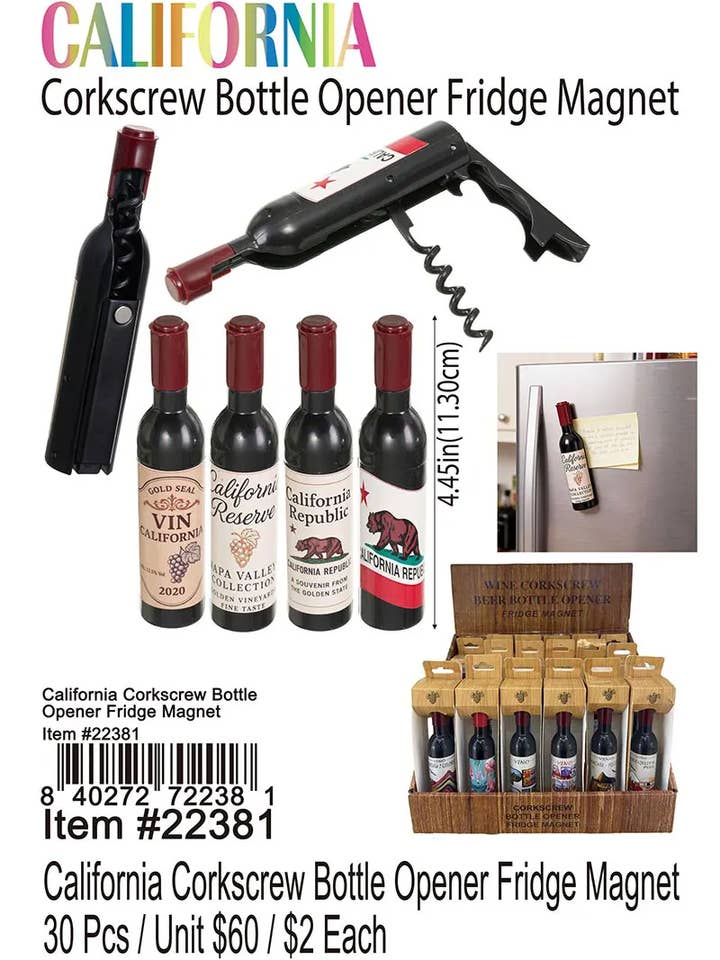 Ouvre-bouteille tire-bouchon Californie Frigo. pour la vente par Puka Creations