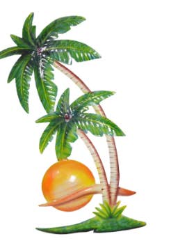 25" Metal Palm Tree with Coconuts Sunset Coastal Nautical for wholesale by White Elephant