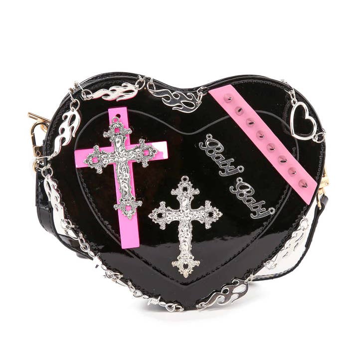 Black Cross Accented Heart Design Shoulder Bag for wholesale on Faire