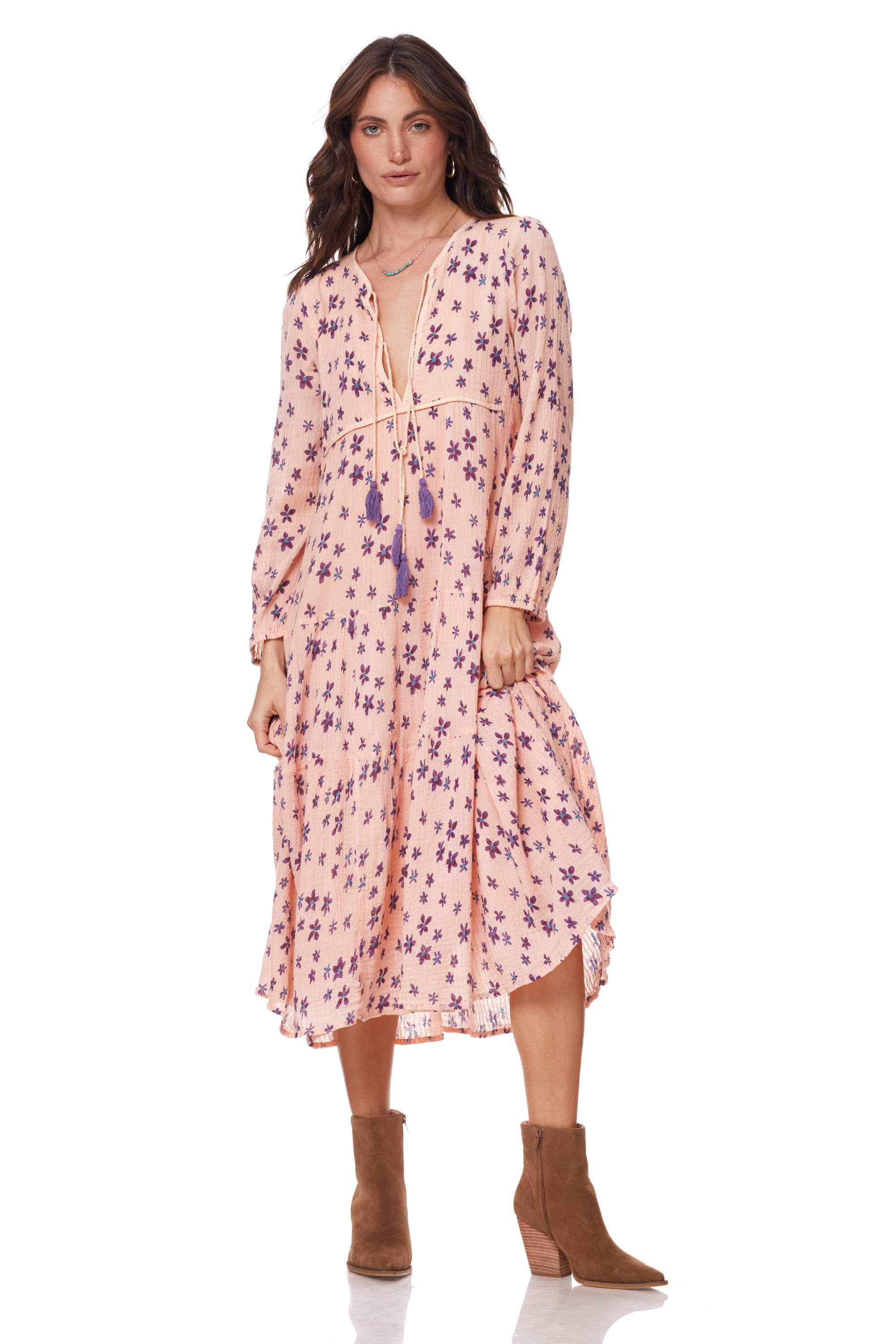 Blue Boheme – Engroshandel Kjole - Dame – Marisa midi-kjole med print i koralfarve7