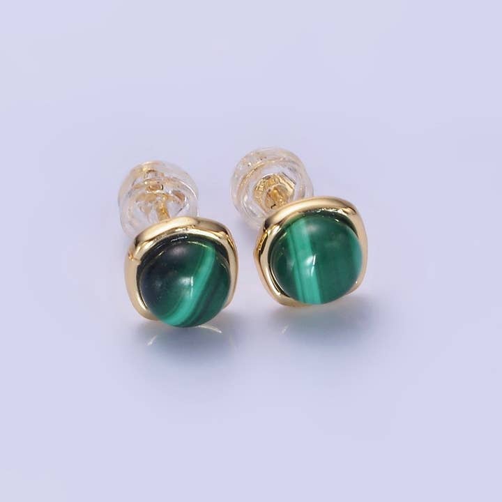 14K Gold Filled Green Malachite Stud Earrings AB1306 for wholesale by Aim Eternal