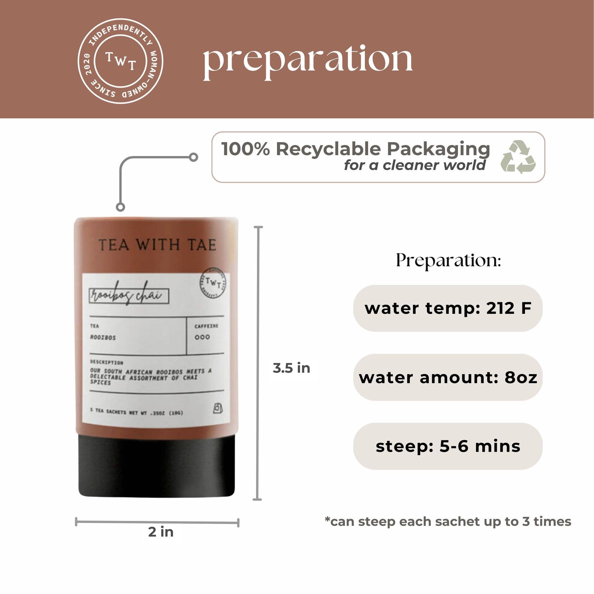 Tea with Tae - Wholesale Tea Bags - Rooibos Chai Herbal Decaf Mini Tube Gift (5 tea bags)4