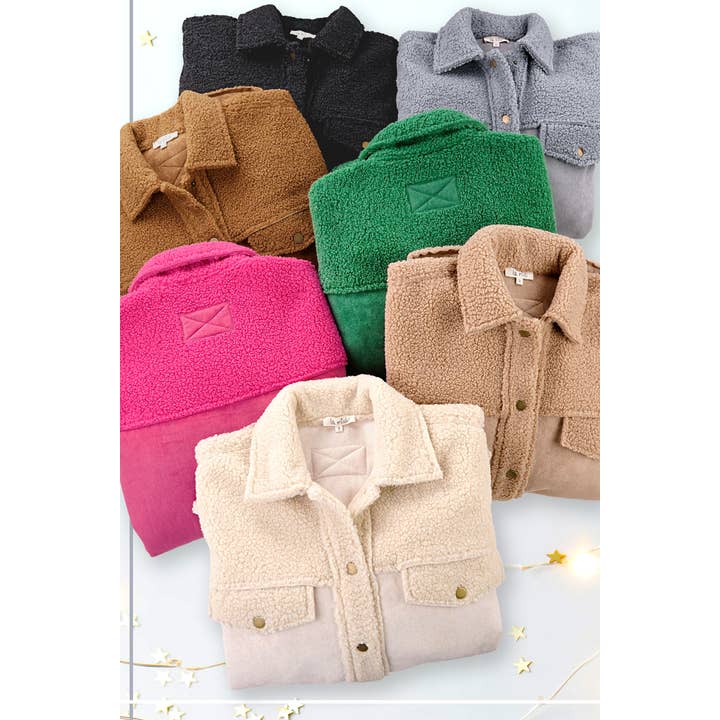 JKT1790-Faux Suede Oversized Button Down Jacket with Pockets and other Purchase Wholesale faux suede fabric. Free Returns & Net 60 Terms on Faire trending on Faire.