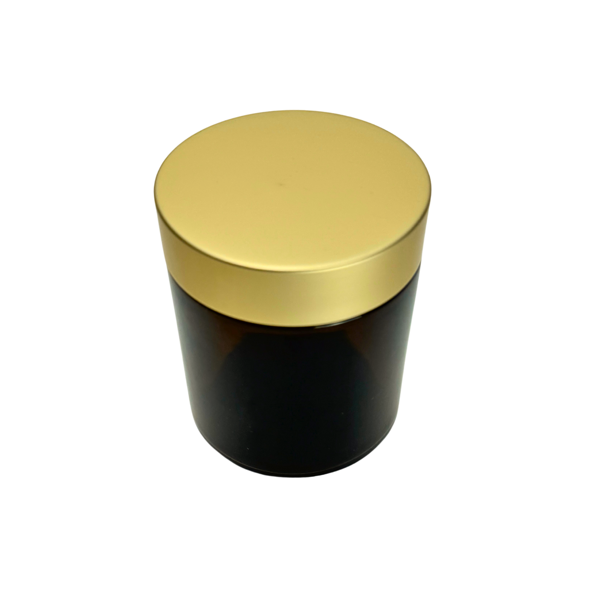 The Bottle Shoppe - Wholesale Jar - 4oz Amber Glass Jar Straight Sided with Brushed Gold Lid2