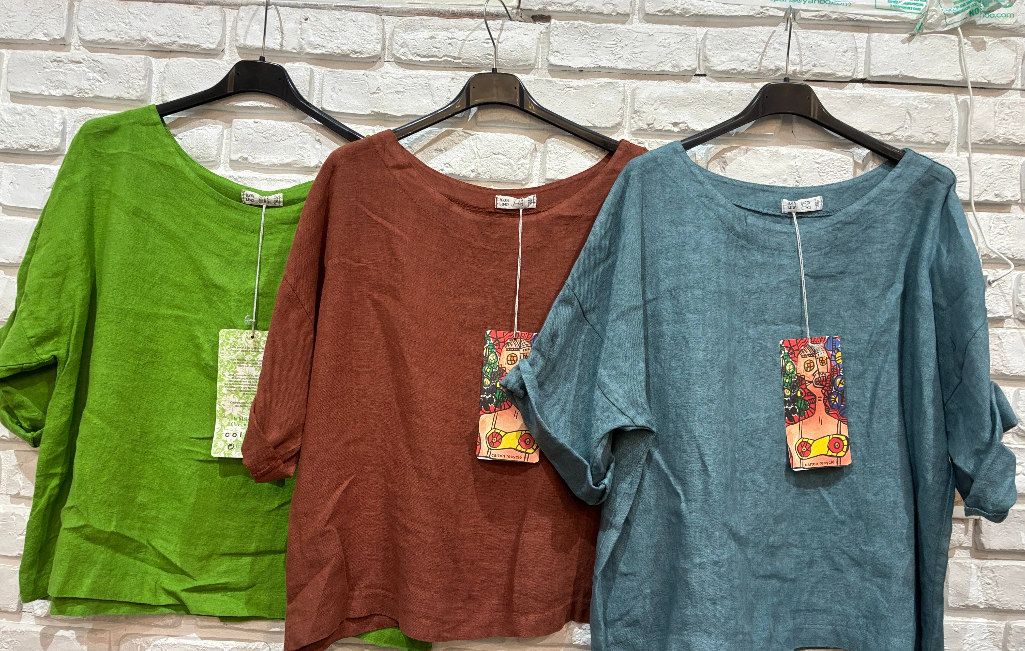 la maison des fibres naturelles - Vente Chemisier – femme - Top col rond en lin 659005 100% linen46