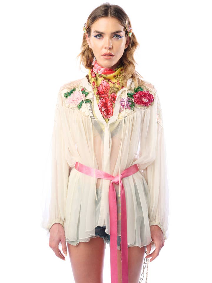 ivory Amora Chiffon Hand - Embellished Blouse / Top for wholesale on Faire