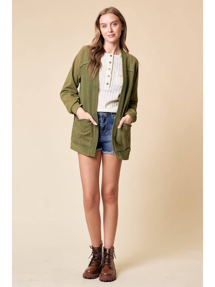 Olive Washed Oversized Pocket Front Cardigan - 9873J for wholesale on Faire