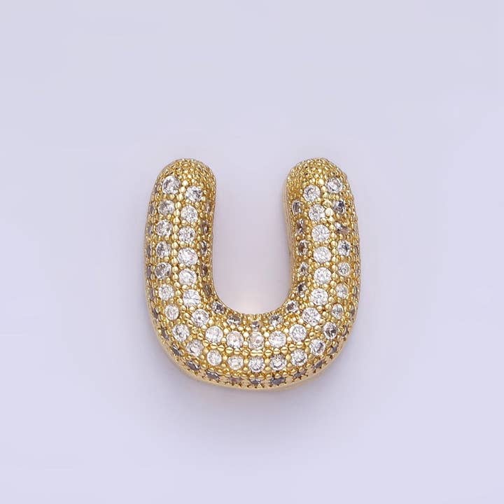 Aim Eternal – wholesale Individual charm/pendant – 14K Gold Filled 15mm Micro Paved Balloon Bubble Initial Letter Pendant | A1171-A118319