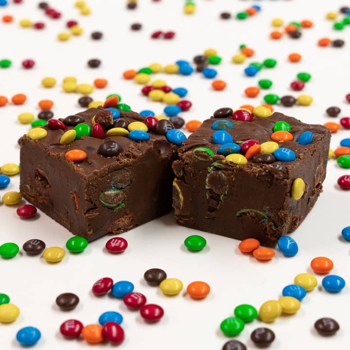 Chocolate with M&M's 1/2 lb. Fudge Bar for wholesale by Valley Fudge & Candy