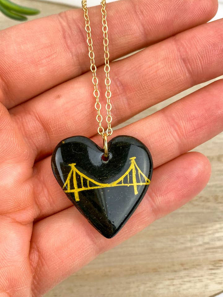 Pittsburgh Black Bridge Clay Necklace | City Heart Pendant for wholesale by Light Shine
