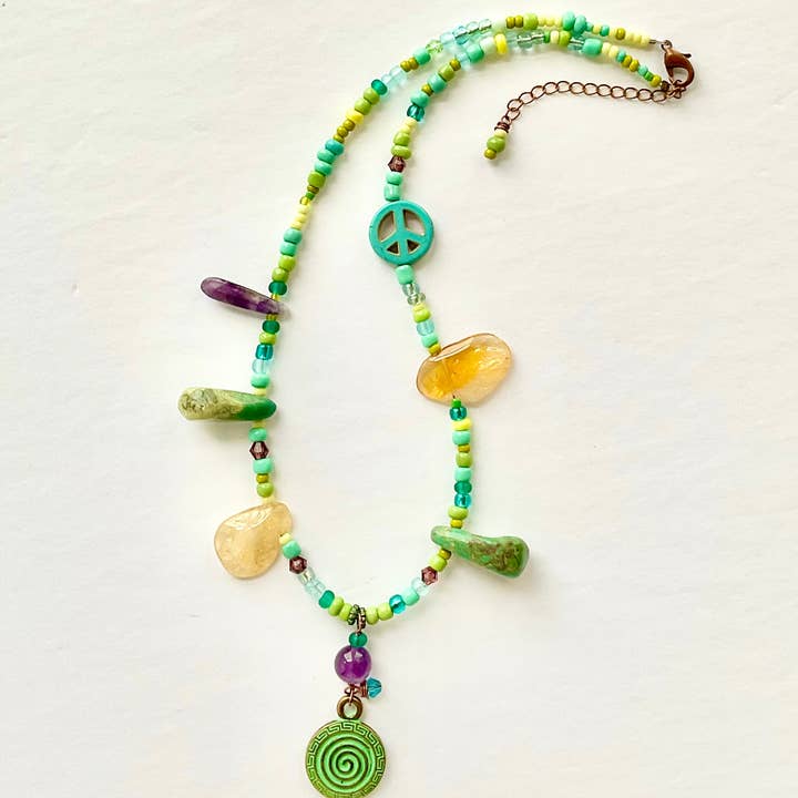Spiral Necklace: turquoise, amethyst, citrine, crystal for wholesale by Spirit Shack