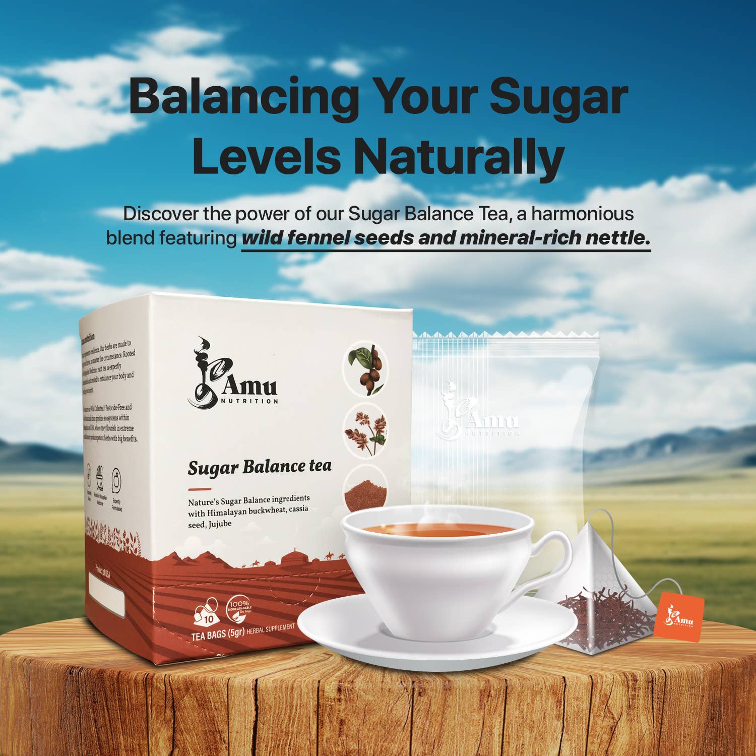 Amu Nutrition - Vente Sachets de thé - Thé Équilibre Sucre - 10 sachets de thé pour diabétiques et prédiabétiques1