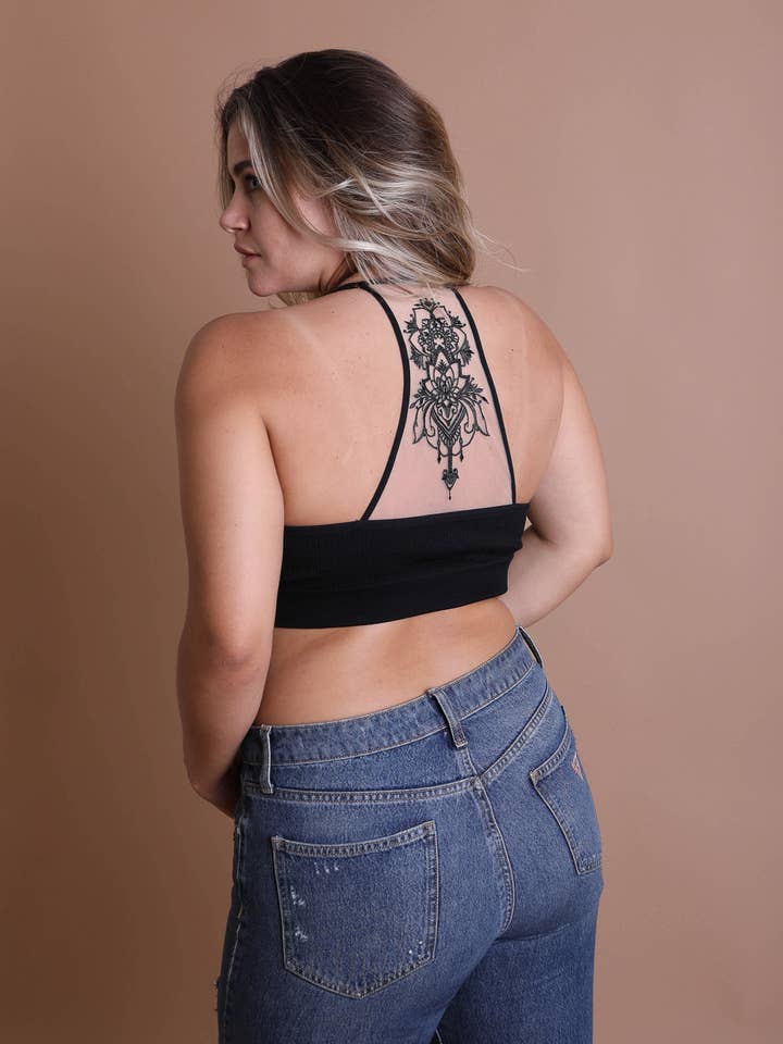 Leto Accessories - Wholesale Bralette - Women's - Plus Size Tattoo Mesh Racerback Bralette