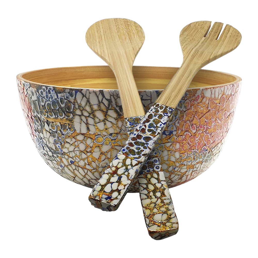 VIE - Wholesale Serve Bowl - Bamboo Salad Bowl, 23x10cm, with Matching Salad Servers20