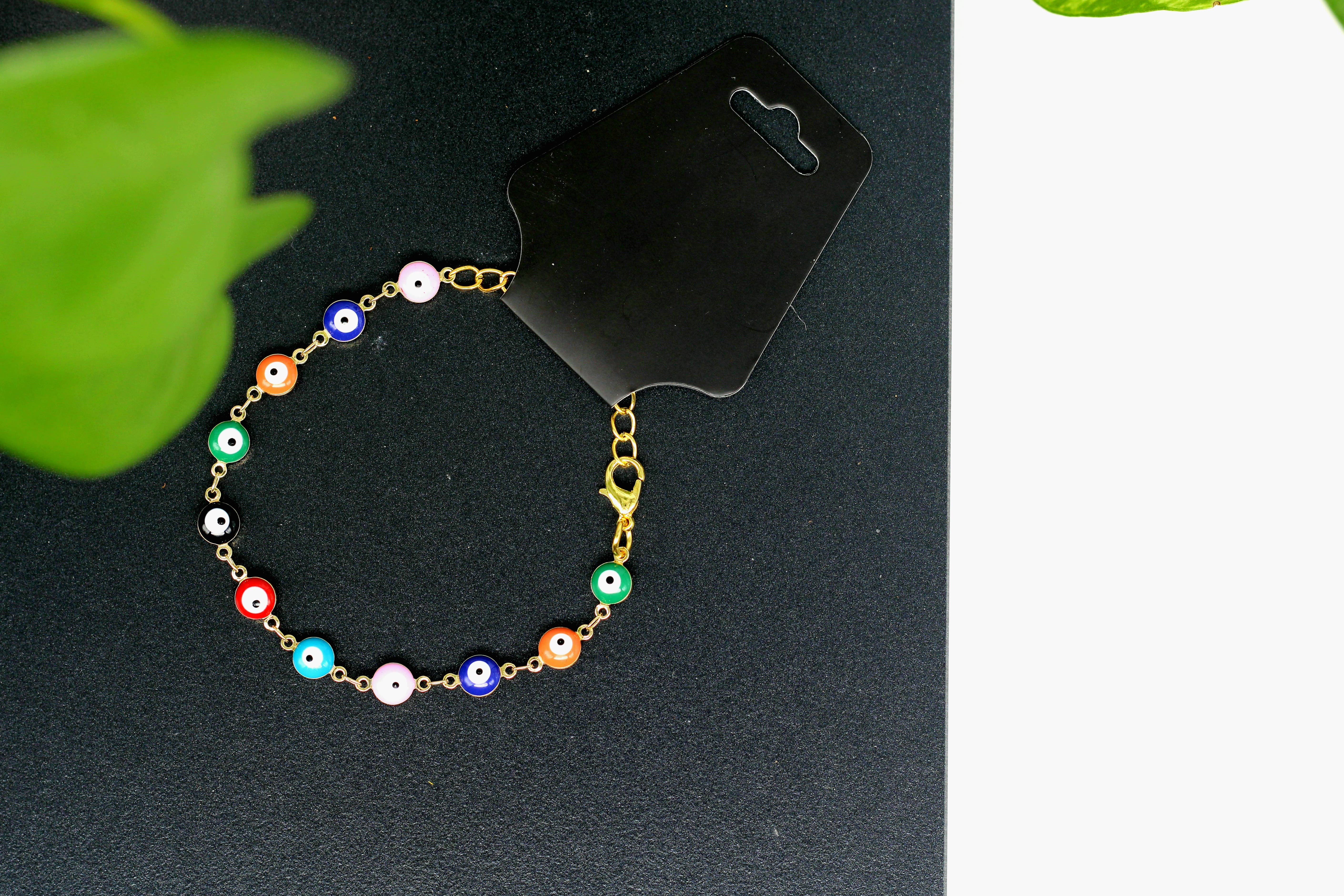 Three Witches Tea Shop - Wholesale Charm/Dangle Bracelet - Rainbow Mal de ojo, evil eye adjustable bracelet1