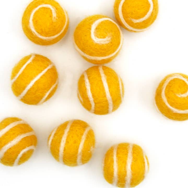 The Felt Pod – wholesale Decorative tabletop object – Felt 2.5 CM Dots Swirls Pack of 10 Balls - Canary Yellow