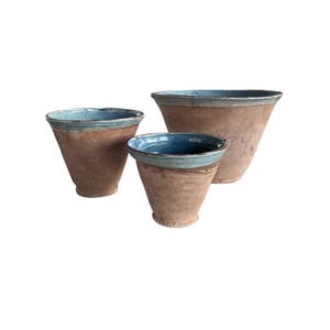 Vintage Set of 4 BREAD BAKERS Clay Glazed Flower Pots in the 