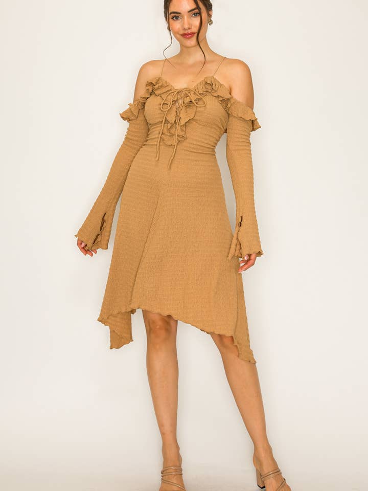 RD4024_Romantic Ruffled Lace-Up Midi Dress for wholesale by DRIPSEN