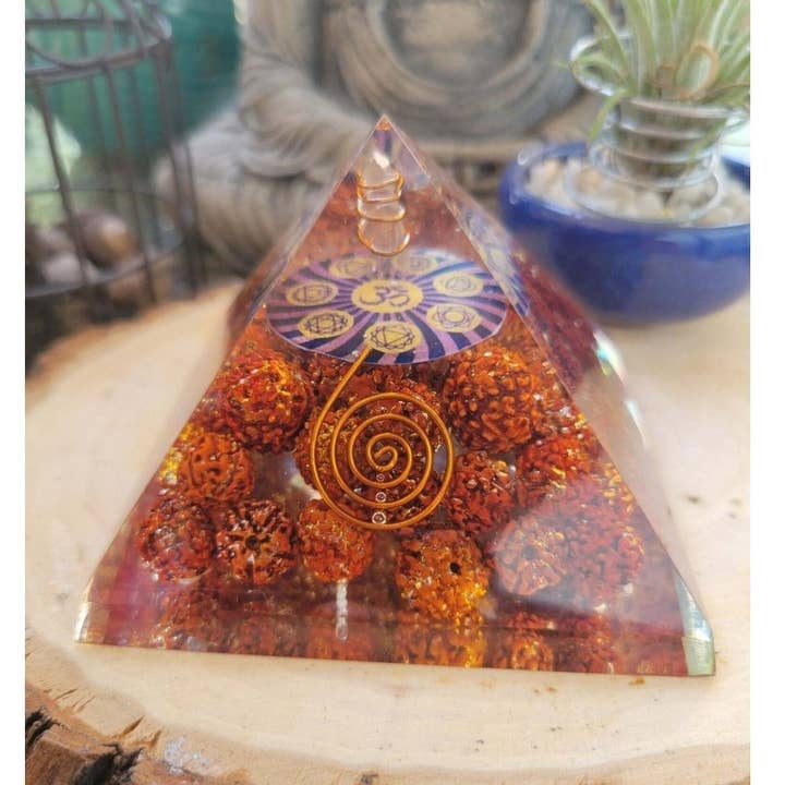 Rudraksha with OM Orgone Energy Pyramid 60-65 MM for wholesale by My Magic Place Shop