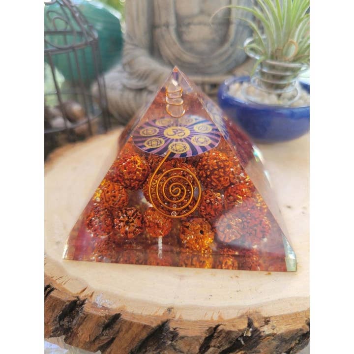 My Magic Place Shop - Wholesale Spiritual Stone/Crystal - Rudraksha with OM Orgone Energy Pyramid 60-65 MM