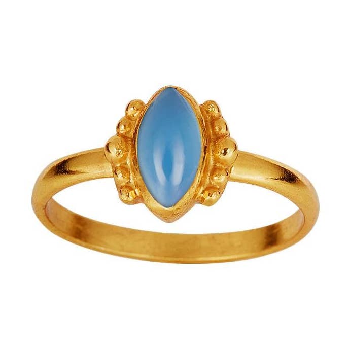 Gold Plated Indian Ring with Blue Onyx for engroshandel hos Juulry