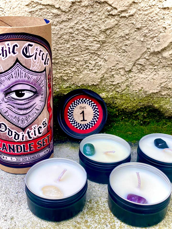 Conjunto de velas 1-4 Velas 3oz com cristais! Ótimo presente! por atacado de Psychic circle oddities