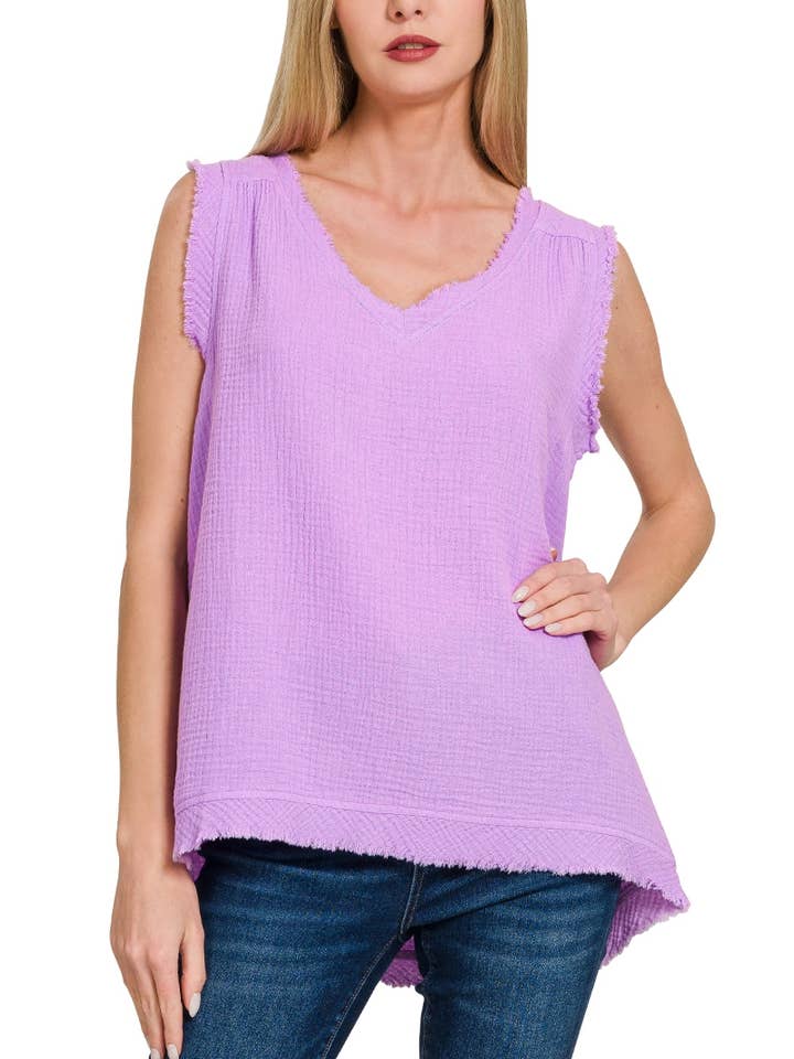 Vanilla Monkey - Wholesale Tank Top - Women's - Double Gauze Raw Edge V-neck Tank Top