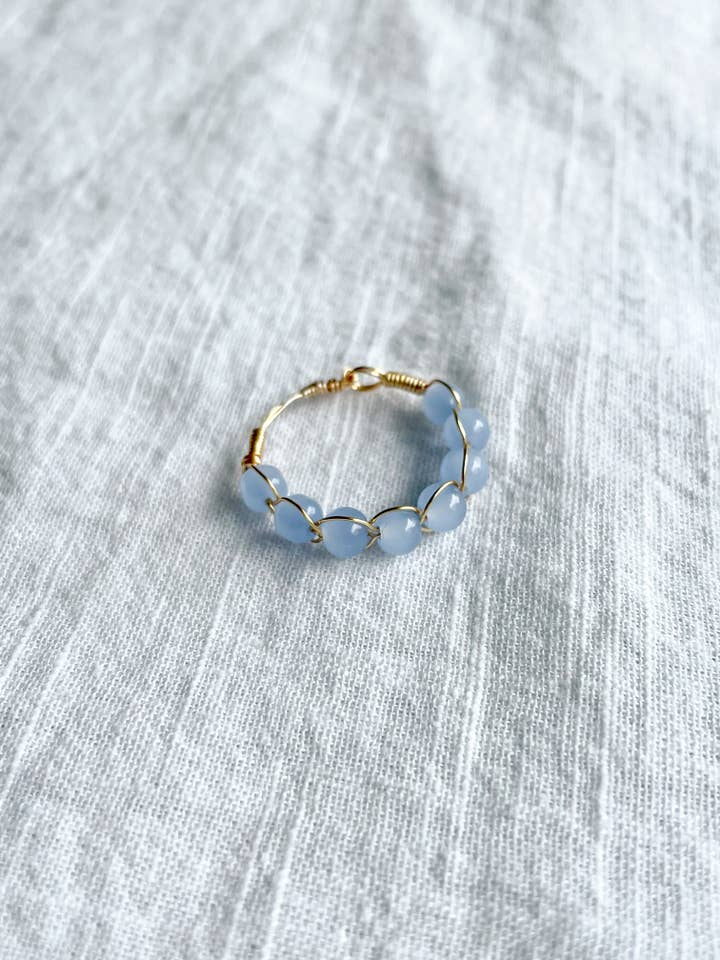 Blue Jade Braided Wire Ring for wholesale by WellthyMama.Co