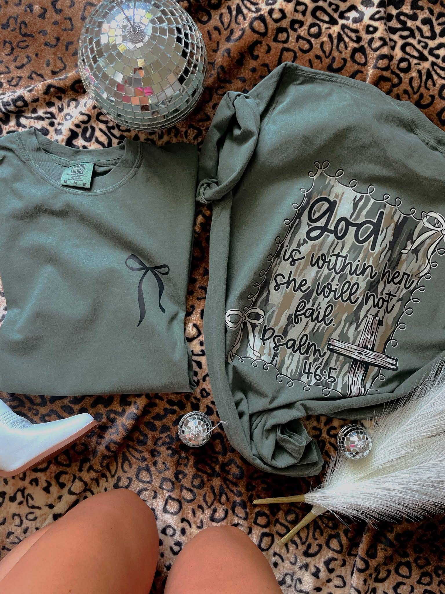 ZZ Threadz - Wholesale Screen Printed T-Shirt - Women's - God is Within Her Camo Faith Comfort Colors Graphic Teem1
