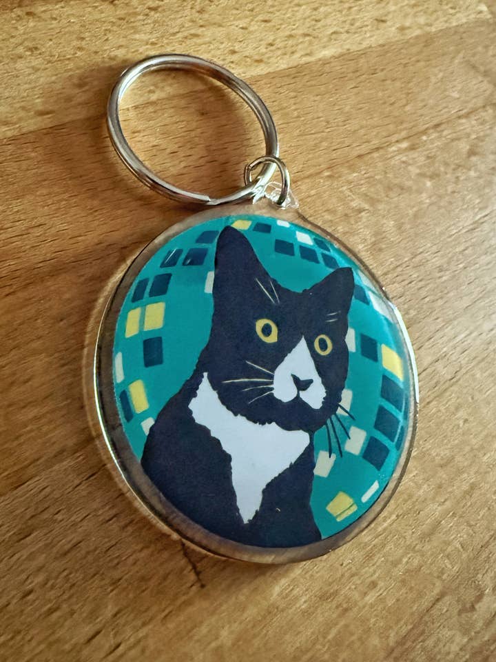 Daft Cat DISCO 2" Kunststoff-Schlüsselanhänger (Doppelseitig) für den Großhandel von Mobius Theory