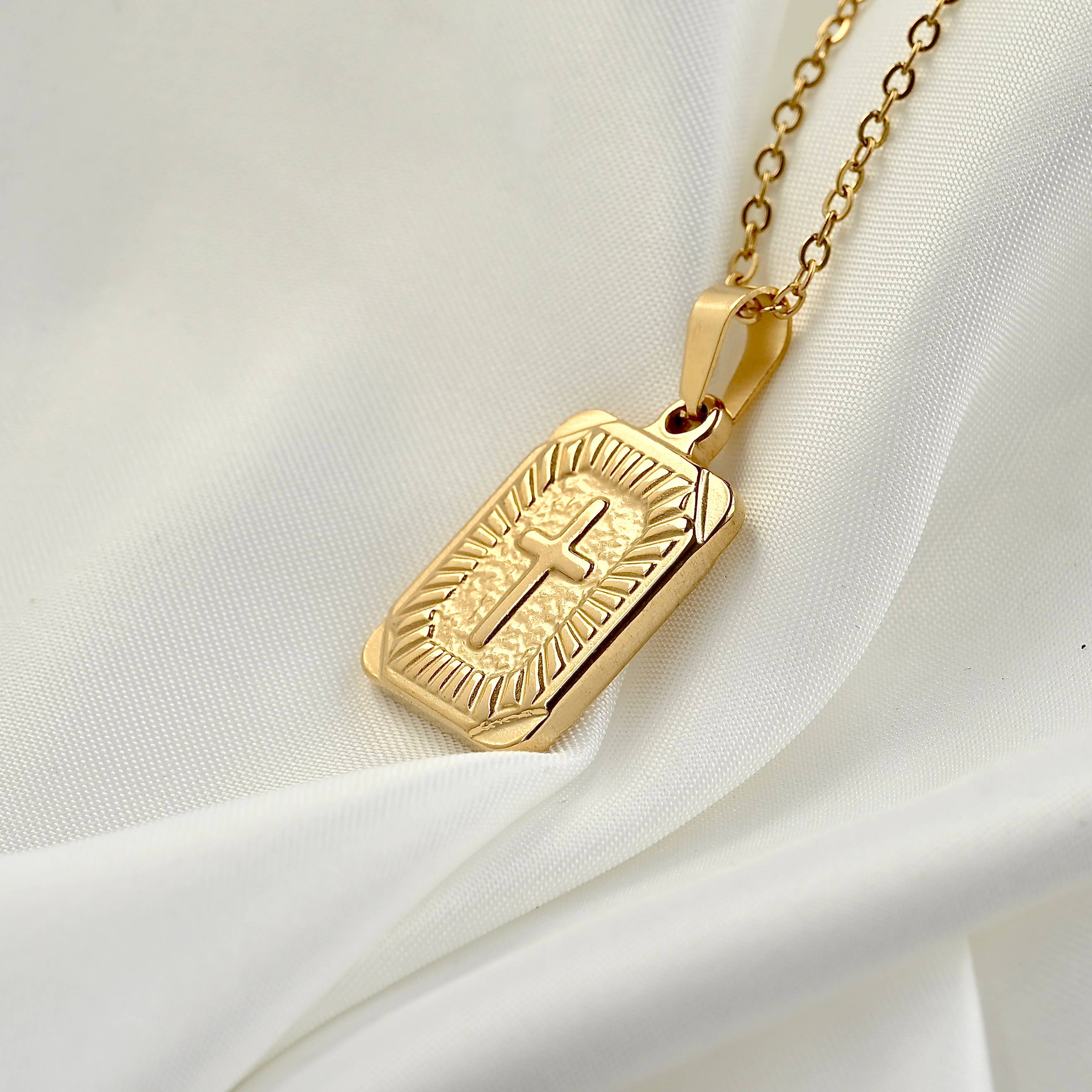 Blueyejewelry - Wholesale Pendant/Charm Necklace - Rectangle Cross Necklace- Tarnish-free Texture Cross Pendant6