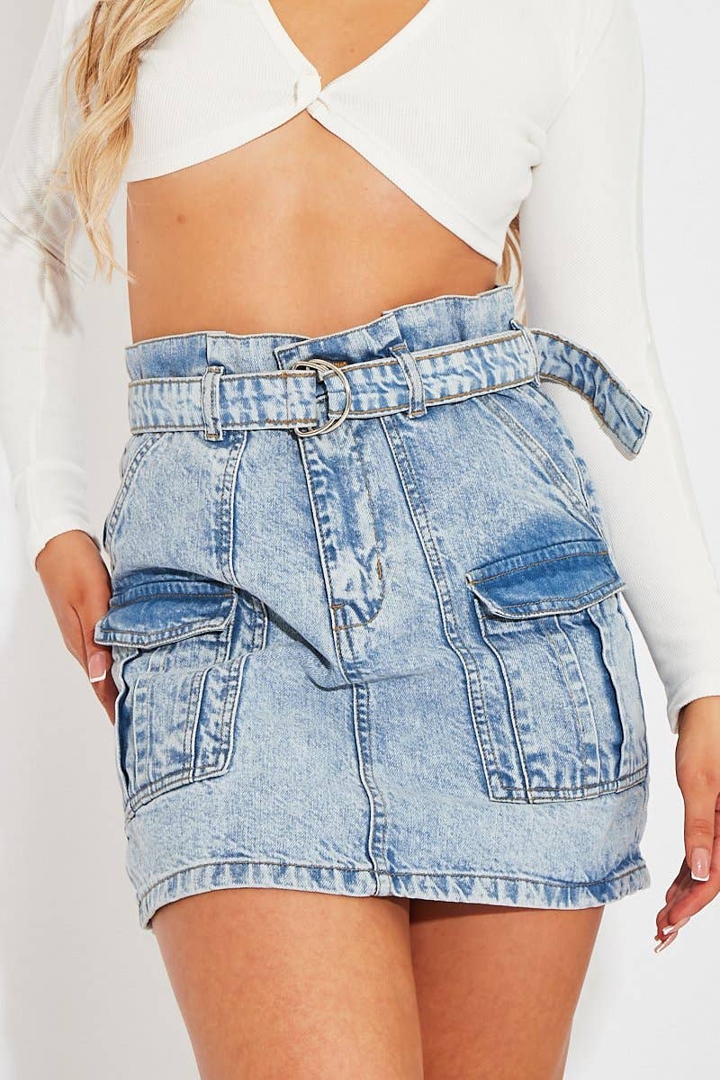 Blue Blauer Utility-Mini-Jeansrock mit Gürtel - Maddy für den Großhandel auf Faire2