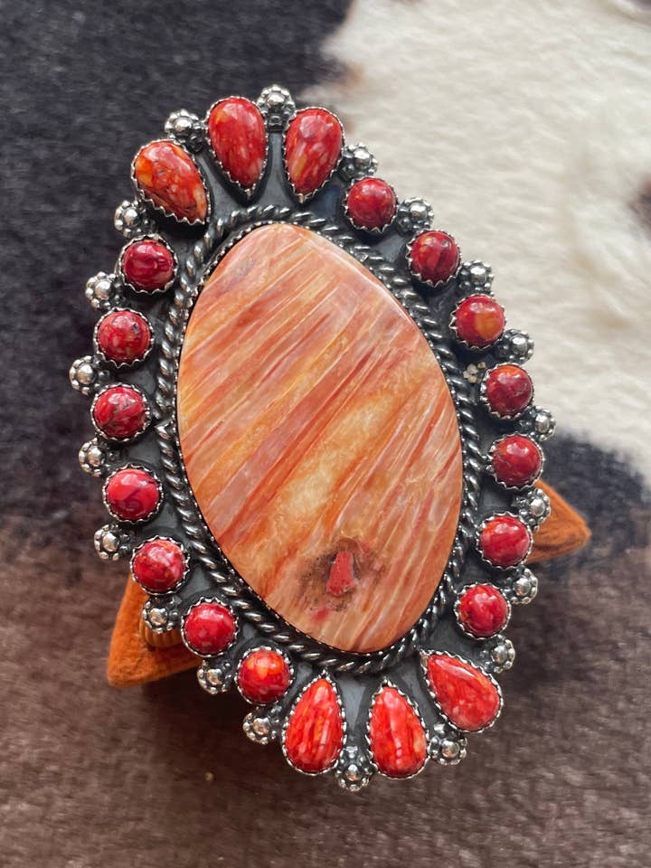 Navajo Spiny Sterling Silver Justerbar Ring Signerad för wholesale av Nizhonitradersllc