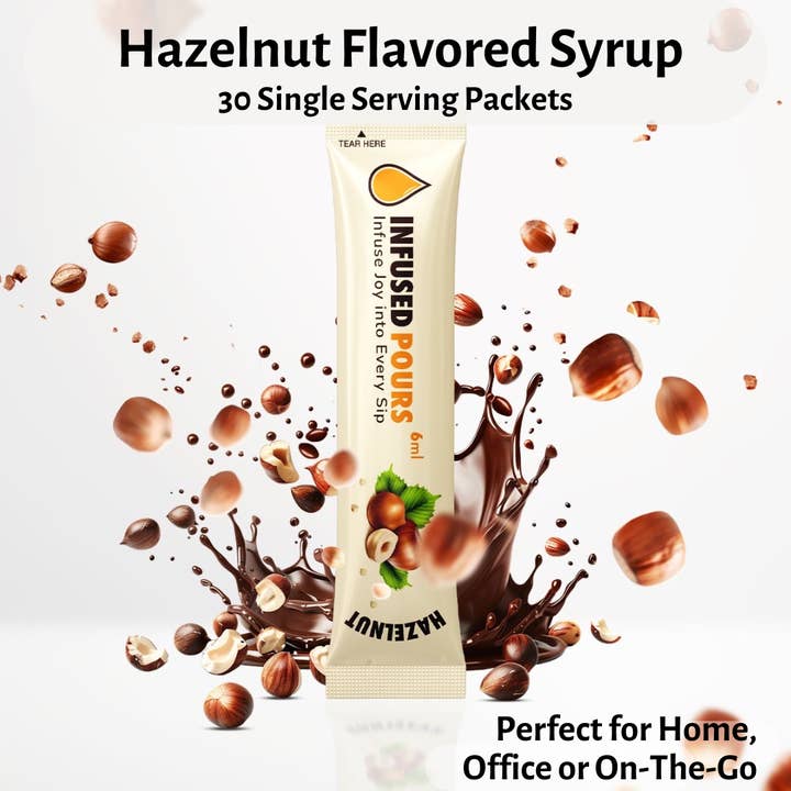 Infused Pours - Wholesale Flavored Syrup - Hazelnut Syrup Packets (200 Packet, Bulk Box)