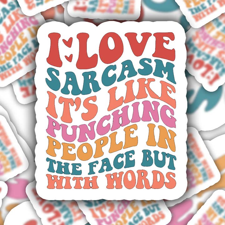 Sarcasm It’s Like Punching People Sticker Funny Humor Decal for wholesale by Crimson and Clover Studio