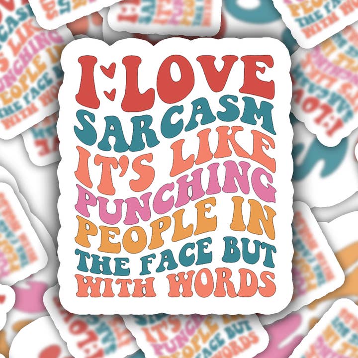 Sarcasm It’s Like Punching People Sticker Funny Humor Decal for wholesale by Crimson and Clover Studio