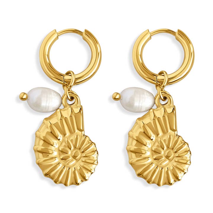 Athena Ammonite Hoops with Pearl Charm for wholesale by Dorsya