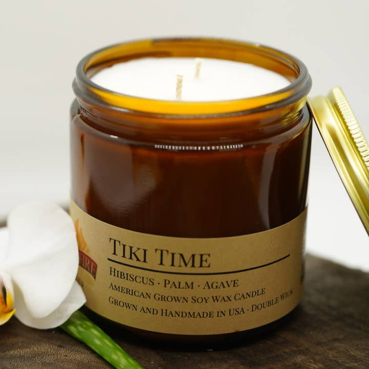 Vela de cera de soja Tiki Time | Boticario ámbar de doble mecha de 16 oz para venta al por mayor de Prairie Fire Candles